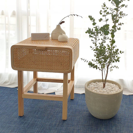 Retro Rattan Bedside Table - Nightstand