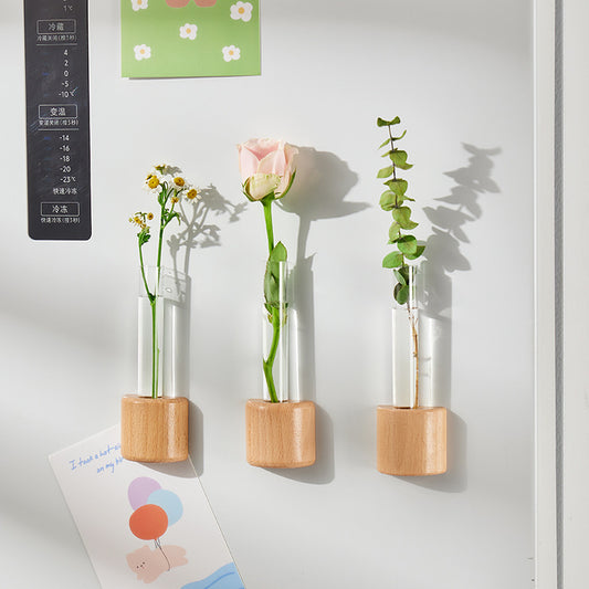 Wood Refrigerator Magnets with Test Tube Vase