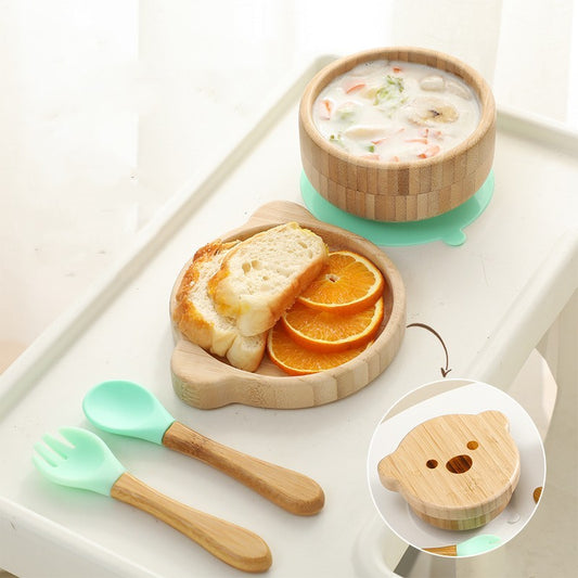 Bamboo Baby Food Bowl - Suction Base Bear Shaped