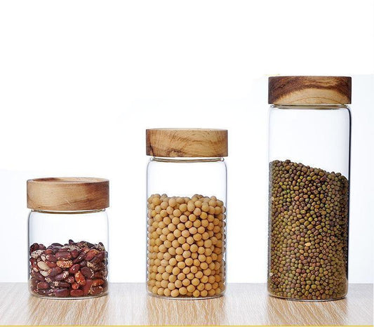 Glass Jam Jar with Wood Lid - Airtight Food Storage