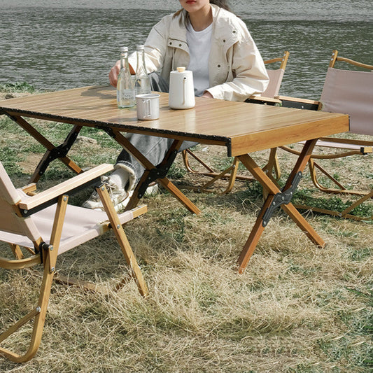 Wood Grain Camping Table - Portable Folding