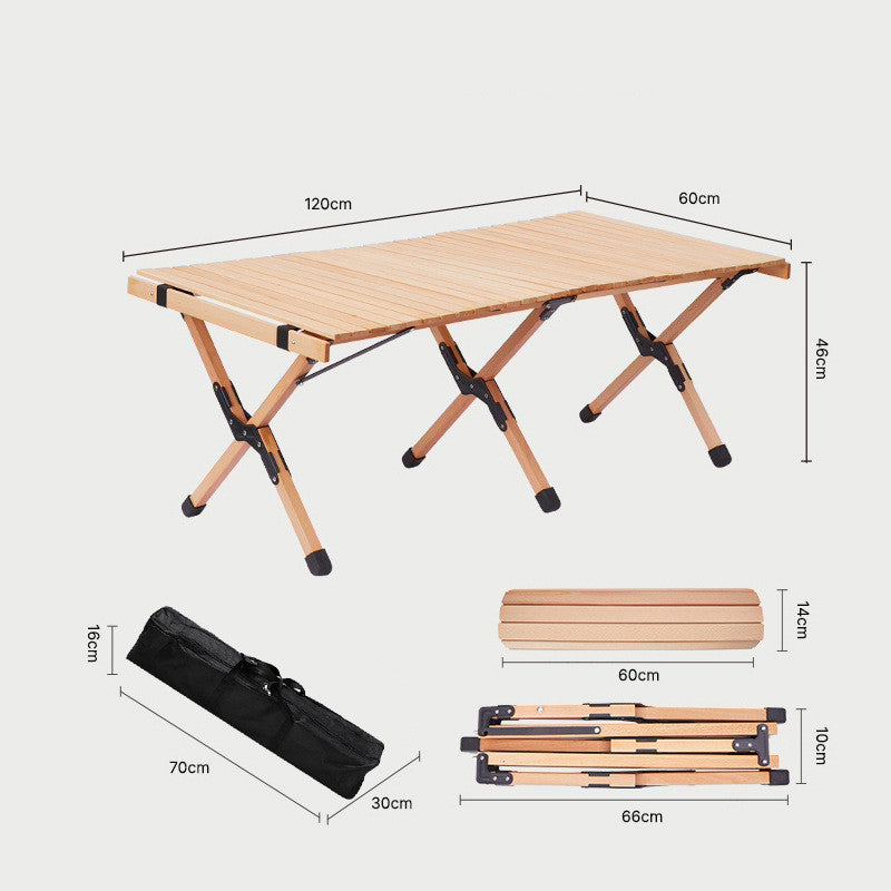 Beech Wood Egg Roll Table - Outdoor Portable Folding