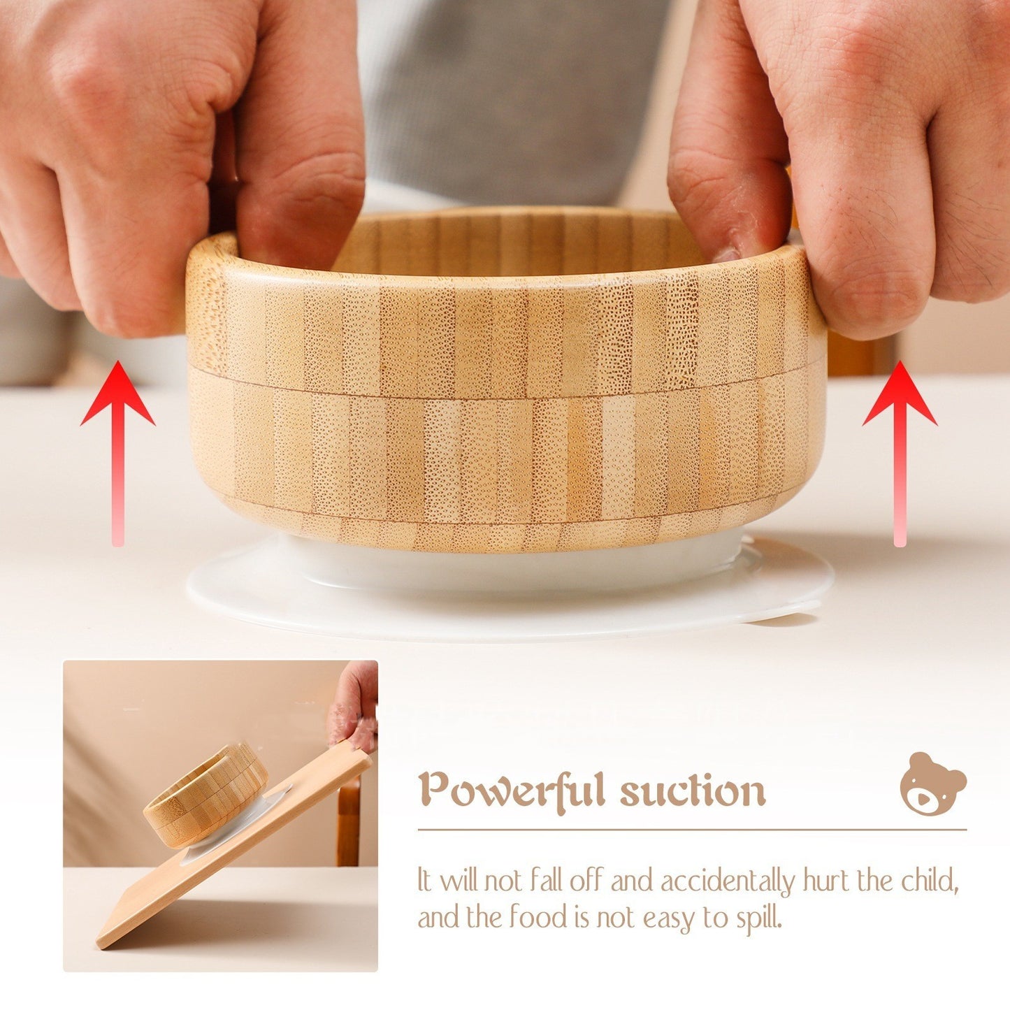 Bamboo Baby Food Bowl - Suction Base Bear Shaped