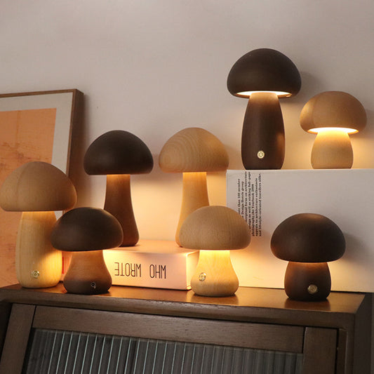 Wooden Mushroom LED Night Light - Touch Switch