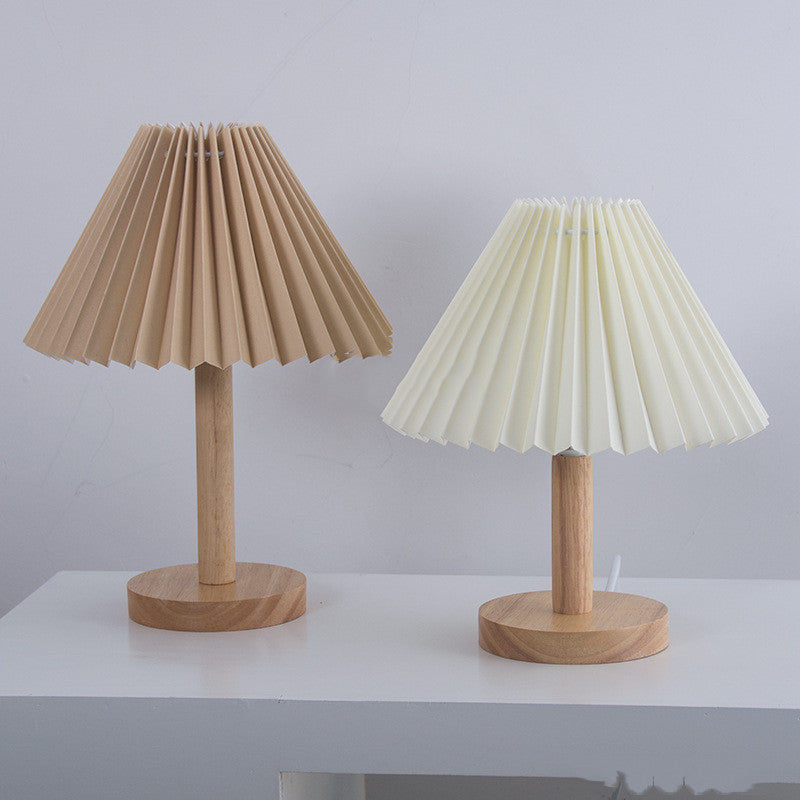 Wood USB Table Lamp - Pleated Modern Night Light