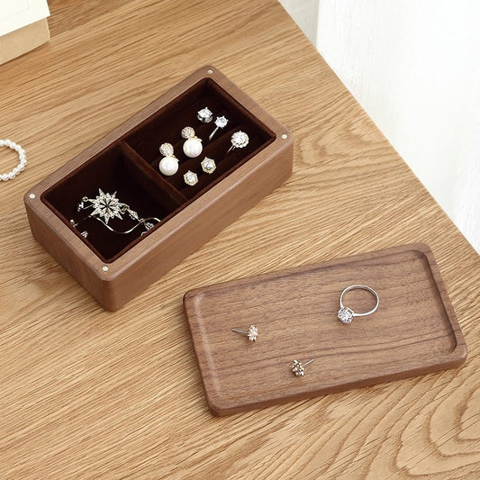 Magnetic Wood Travel Jewelry Case - Velvet Lining