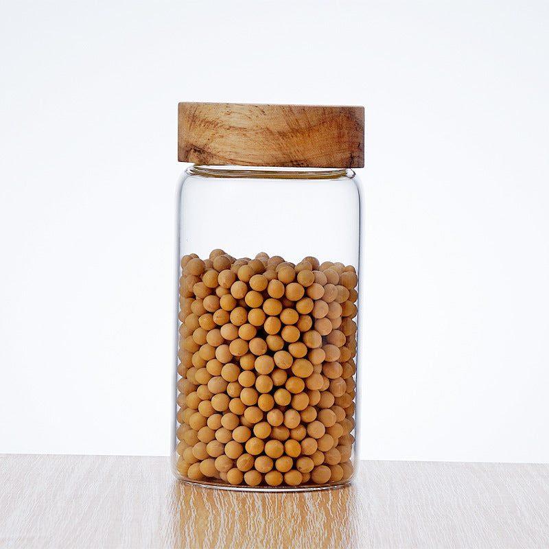 Glass Jam Jar with Wood Lid - Airtight Food Storage