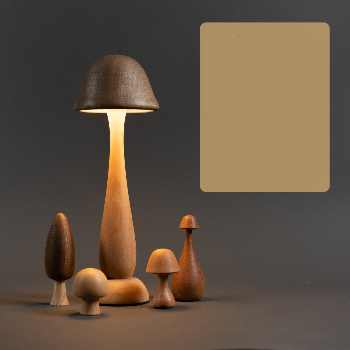 Mushroom Wood Table Lamp - Touch Dimming Night Light