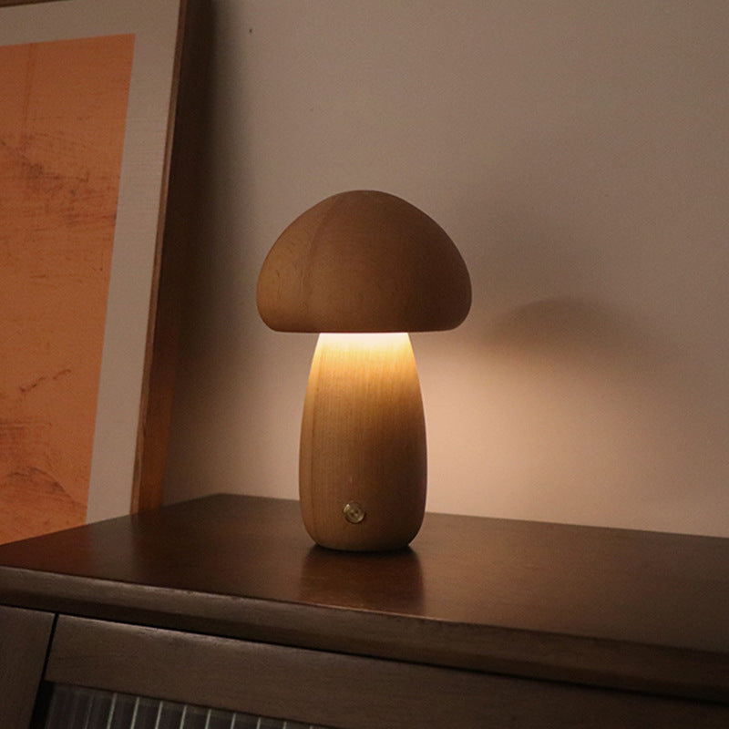 Wooden Mushroom LED Night Light - Touch Switch