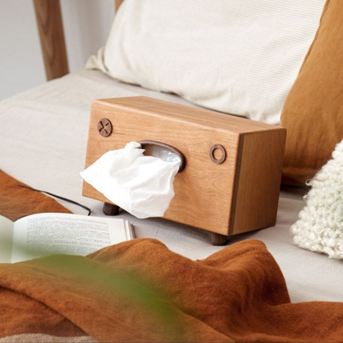 Walnut Wood Tissue Box Cover - Rectangular Holder