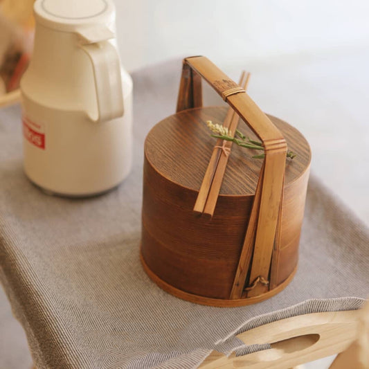 Retro Wood Lunch Box - Portable Picnic Container