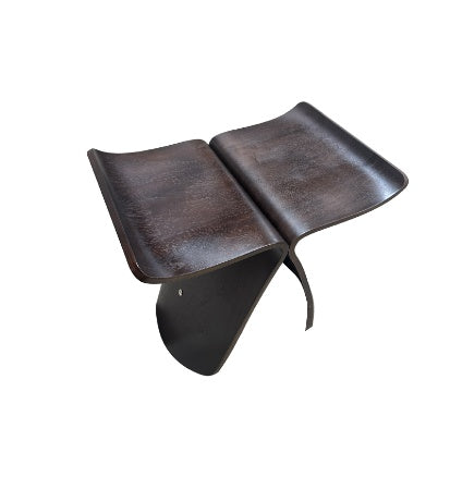 Curved Wood Low Stool - Walnut Color Chair