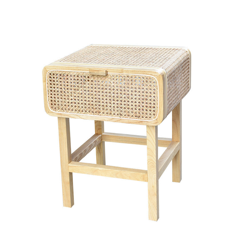 Retro Rattan Bedside Table - Nightstand