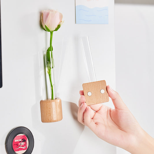 Wood Refrigerator Magnets with Test Tube Vase
