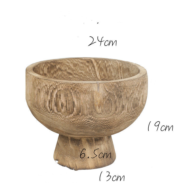 Wood High Foot Basin - Carbonized Fruit Wood Plate