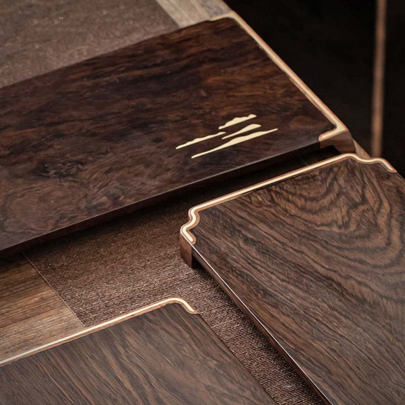 Wood Tea Table with Sandalwood Inlay - Dry Bubble Tray
