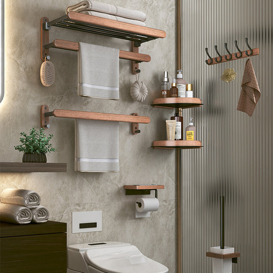 Solid Wood Towel Rack with Shelf - Bathroom Organizer