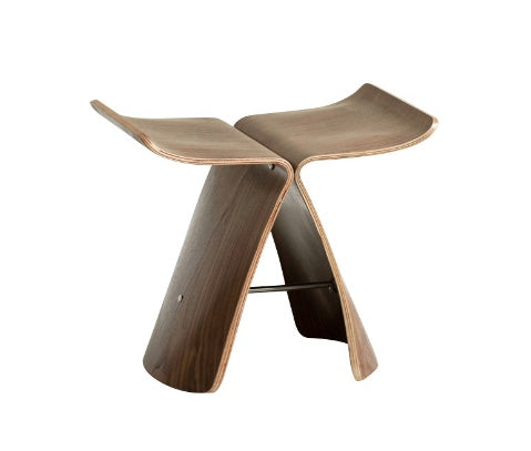 Curved Wood Low Stool - Walnut Color Chair