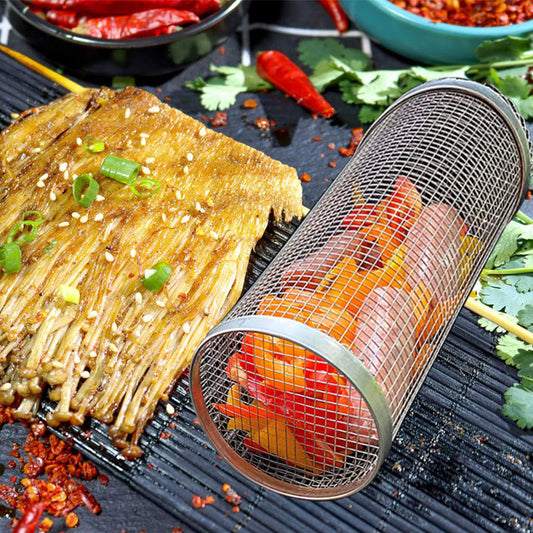 Metal Rolling Grilling Basket - BBQ for Camping