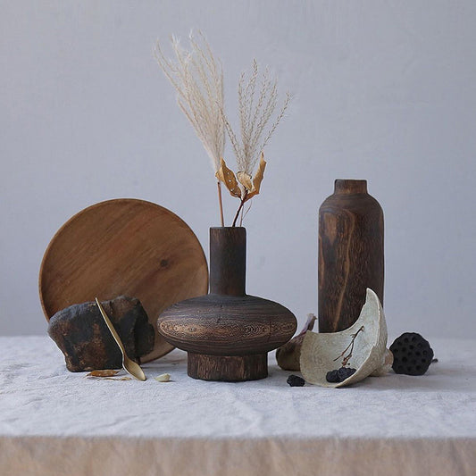 Retro Wood Zen Dried Flower Vase - Home Decor