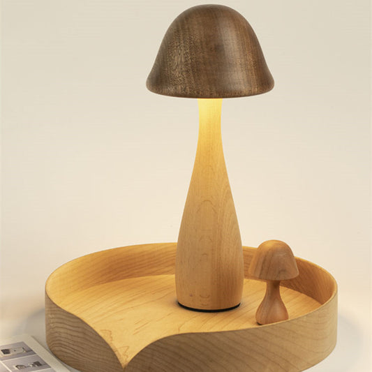 Mushroom Wood Table Lamp - Touch Dimming Night Light