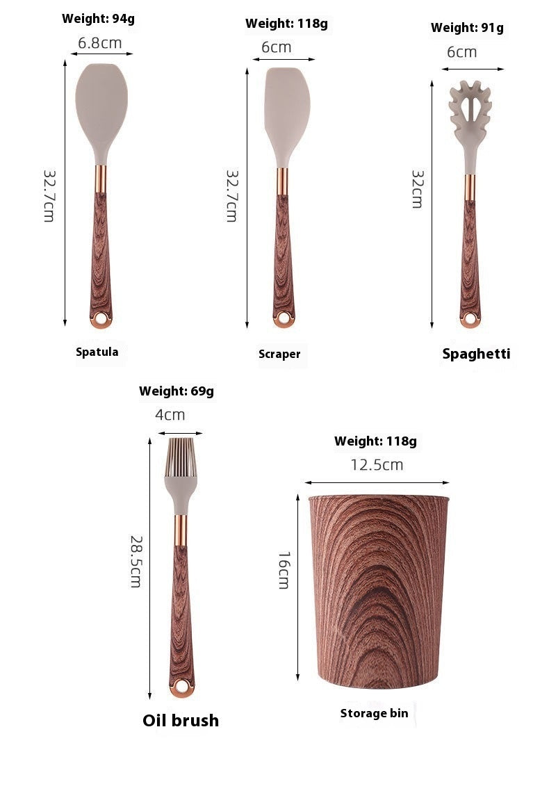Silicone Kitchen Utensil Set - Wood Grain Handles