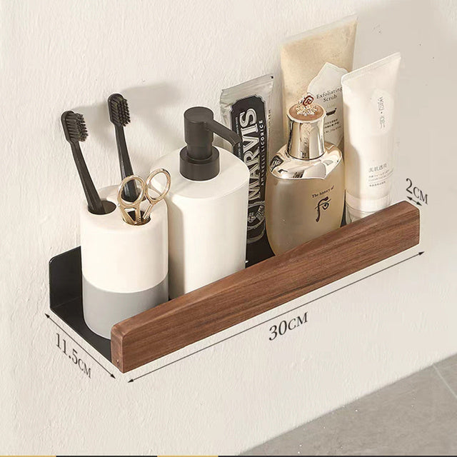 Solid Wood Bathroom Shelves - Non-Drill Storage
